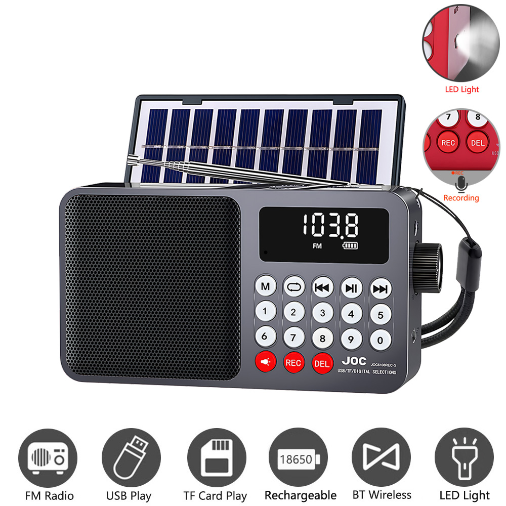 Emergency Radio Solar - 태양광 휴대용 FM 라디오 충전식 블루투스