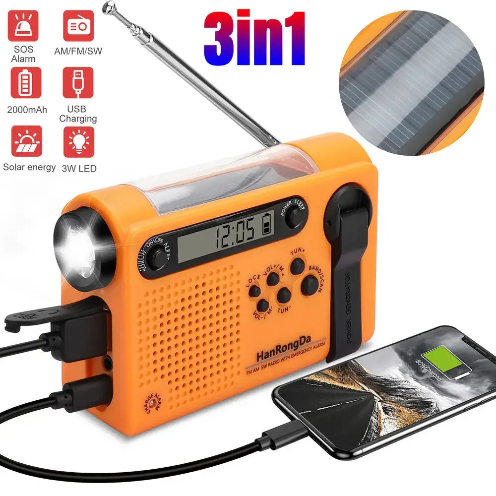 Emergency Radio Solar - 휴대용 AM/FM/SW 날씨 라디오 태양열 핸드