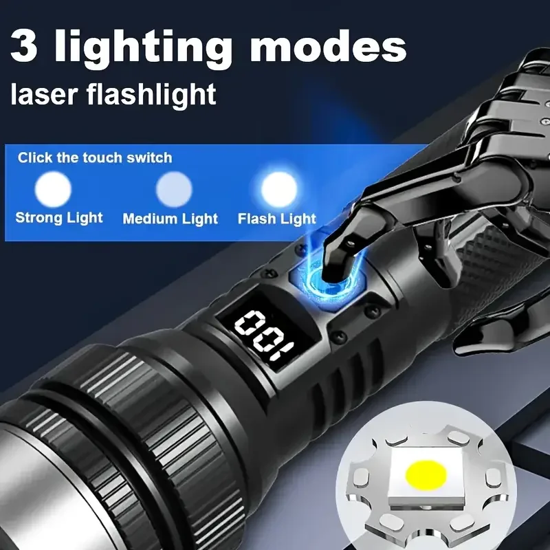 900000LM 강력한 LED 손전등 Type-c 충전 - Outdoor Adventure Hiking 리뷰 및 가격